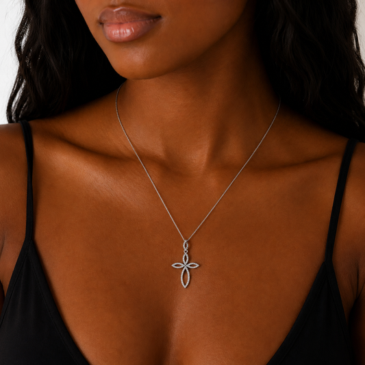 14K White Gold Diamond Cross Necklace – 0.18 CTW