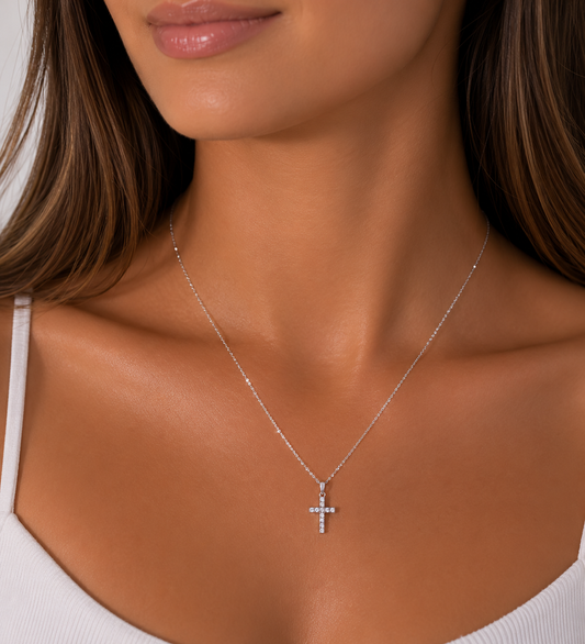 14k White Gold Diamond Cross