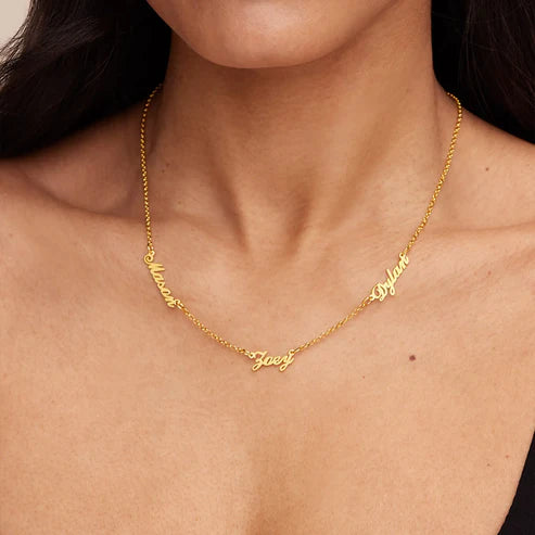 Custom Multi Name Necklace Solid 14k Gold