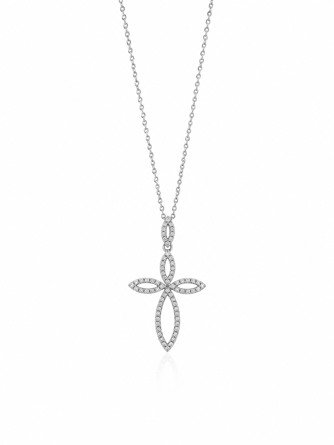 14K White Gold Diamond Cross Necklace – 0.18 CTW