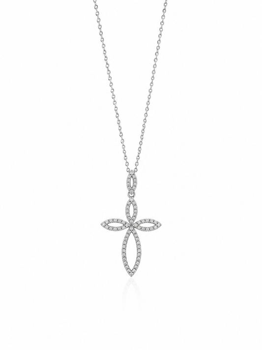 14K White Gold Diamond Cross Necklace – 0.18 CTW