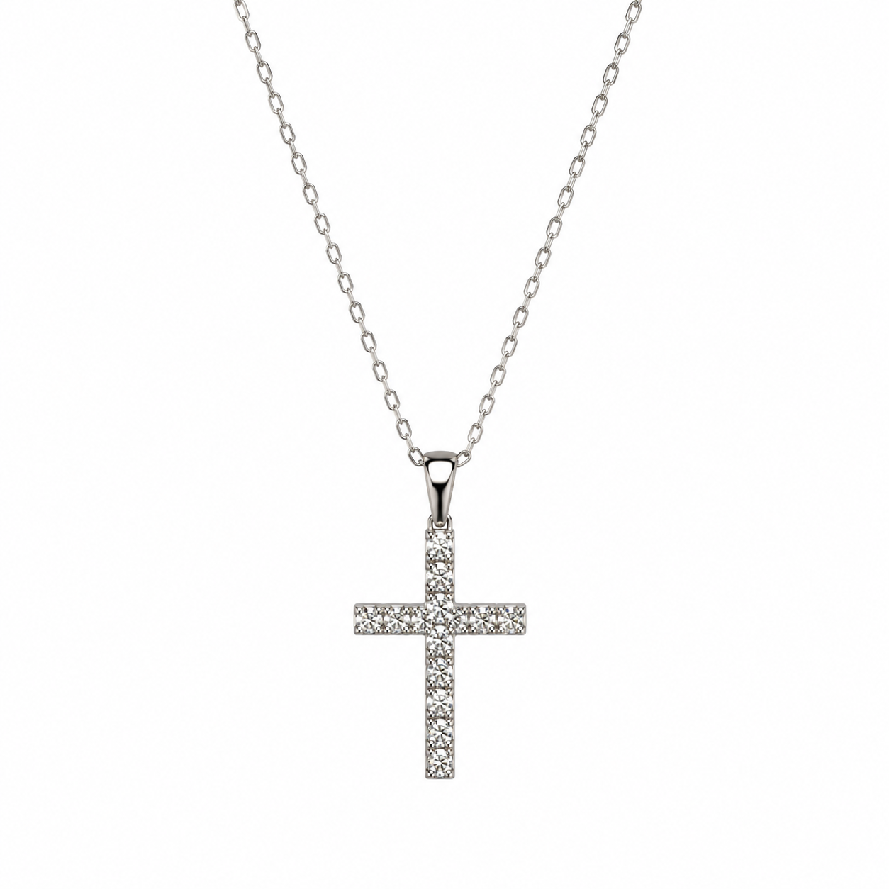 14k White Gold Diamond Cross