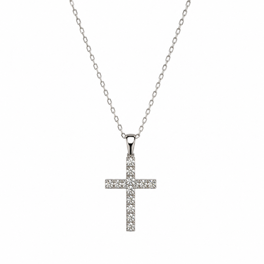 14k White Gold Diamond Cross