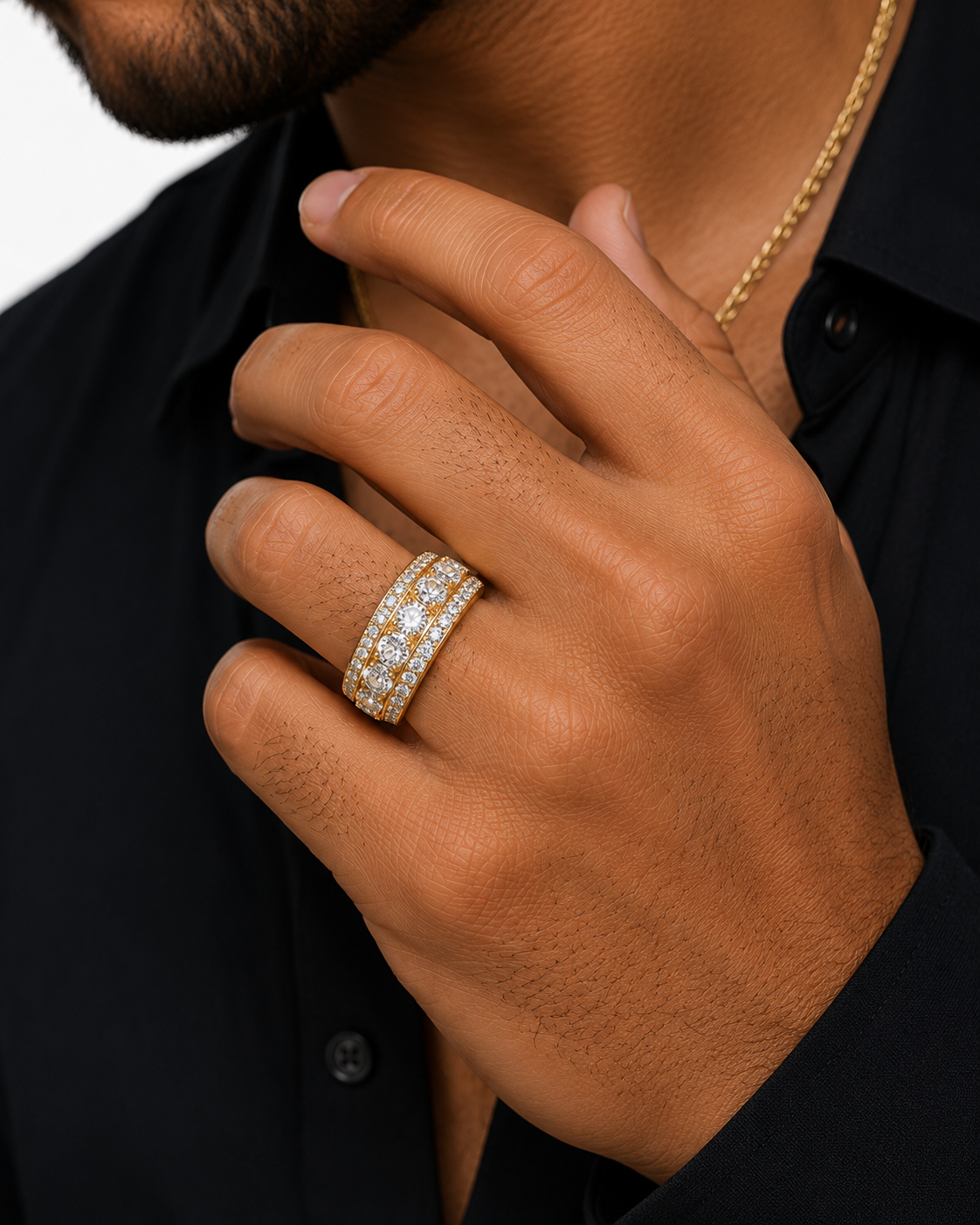 Men's Custom Tapered Single Edged Row Diamond Ring