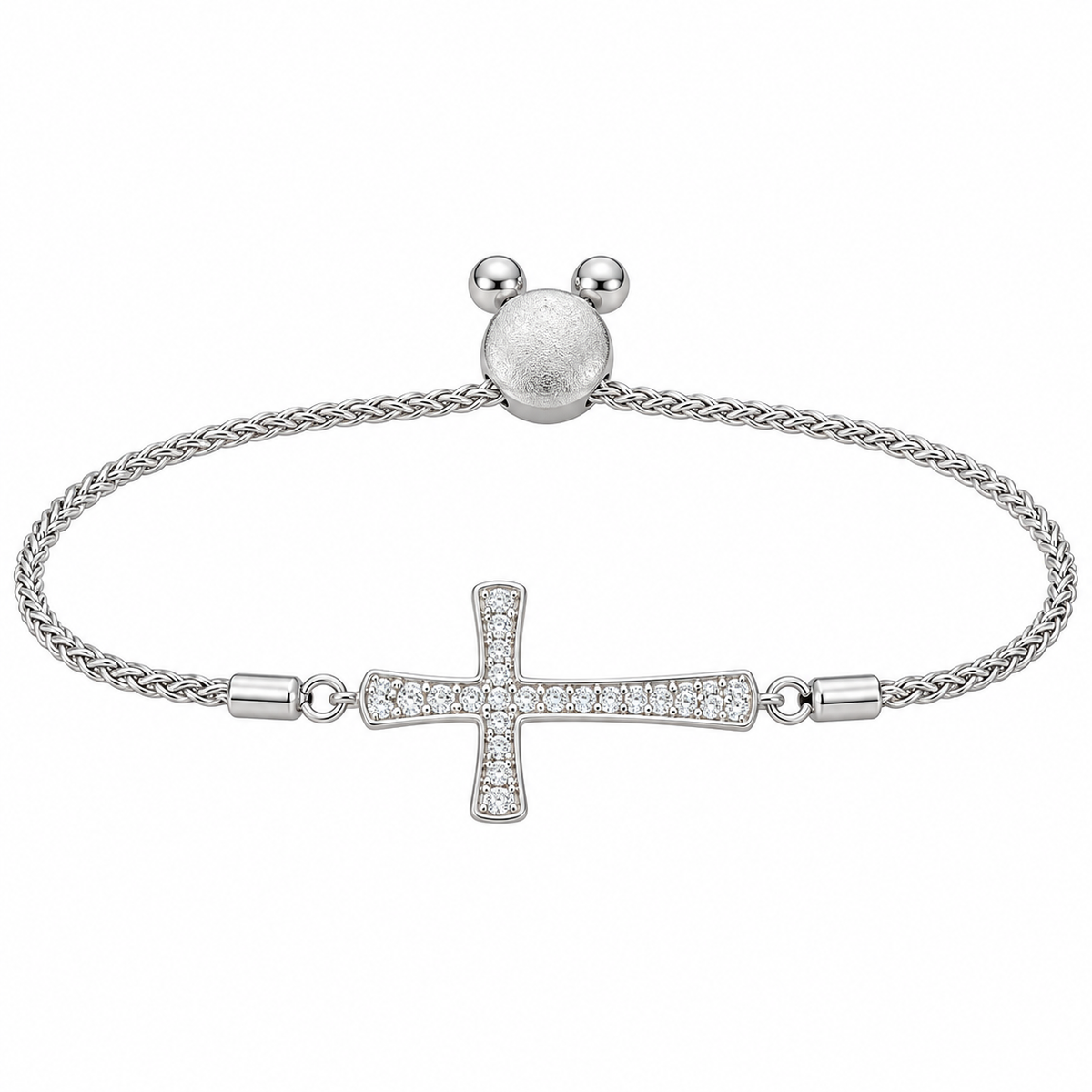 Silver & Diamond Cross Bolo Bracelet