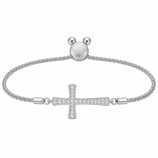 Silver & Diamond Cross Bolo Bracelet