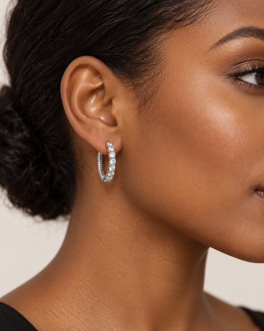 Ridged In/Out Diamond Hoop Earrings