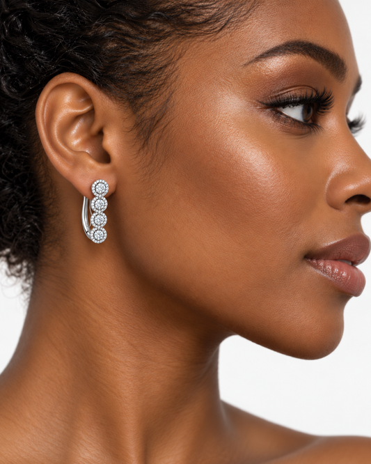 4 Stone Halo Hoop Earrings