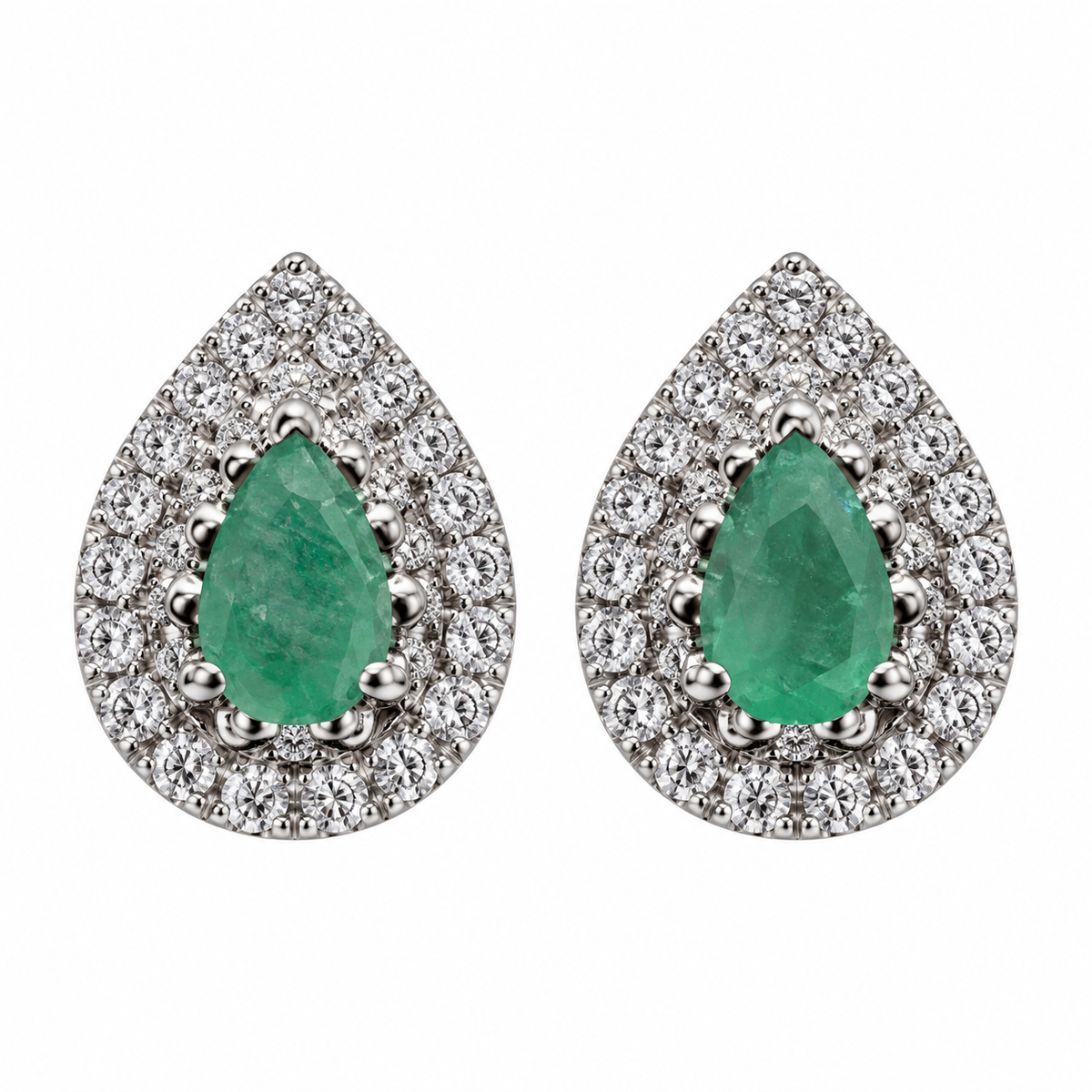 Pear Emerald/Ruby Diamond Halo Stud Earrings