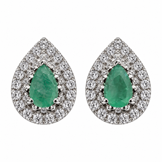 Pear Emerald/Ruby Diamond Halo Stud Earrings