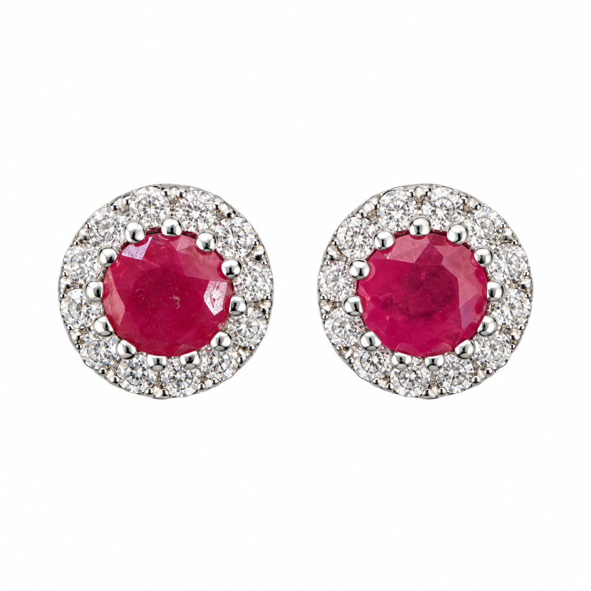 Ruby & Diamond Halo Stud Earrings