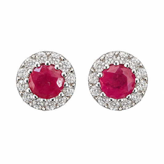 Ruby & Diamond Halo Stud Earrings
