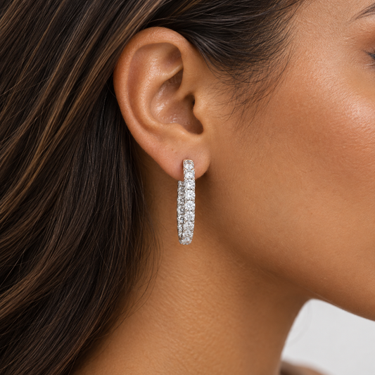 Large Stone Clip-Back Hoop Earrings
