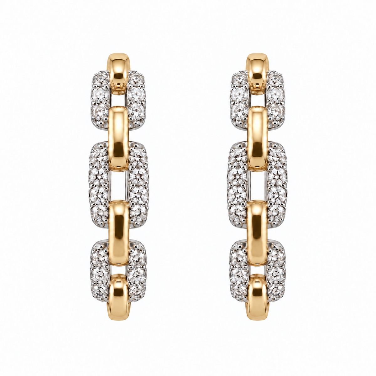 Two-Tone Diamond Link Hoop Earrings