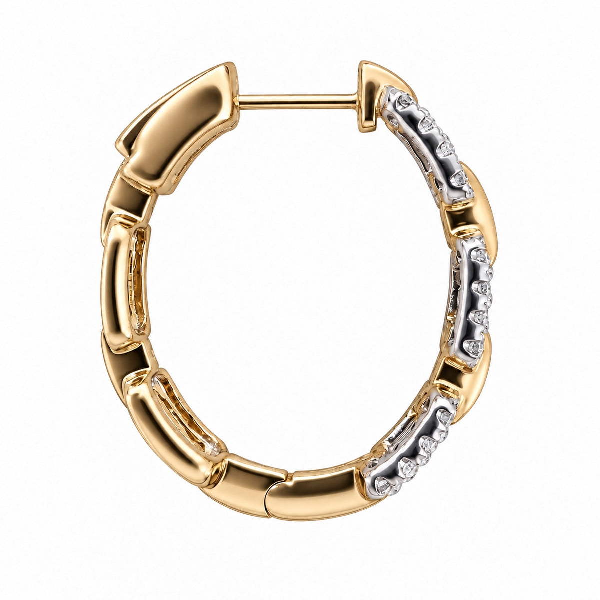 Two-Tone Diamond Link Hoop Earrings