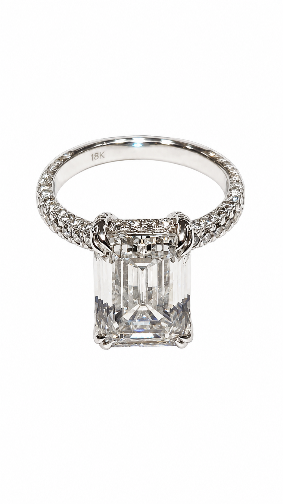 Emerald Cut 3D Pave Set Diamond Ring