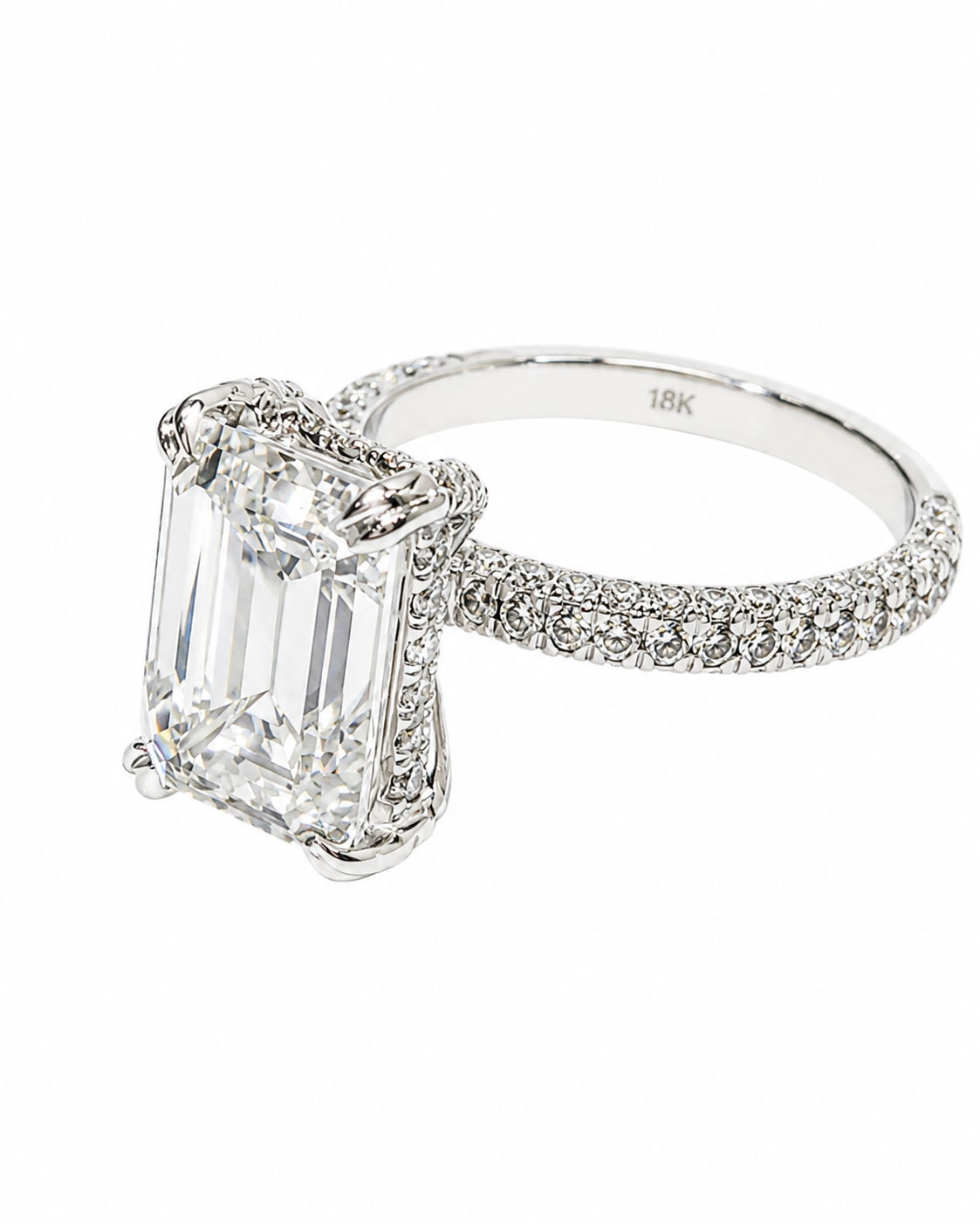 Emerald Cut 3D Pave Set Diamond Ring