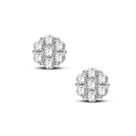 Diamond Flower Earrings Set In 14k White Gold