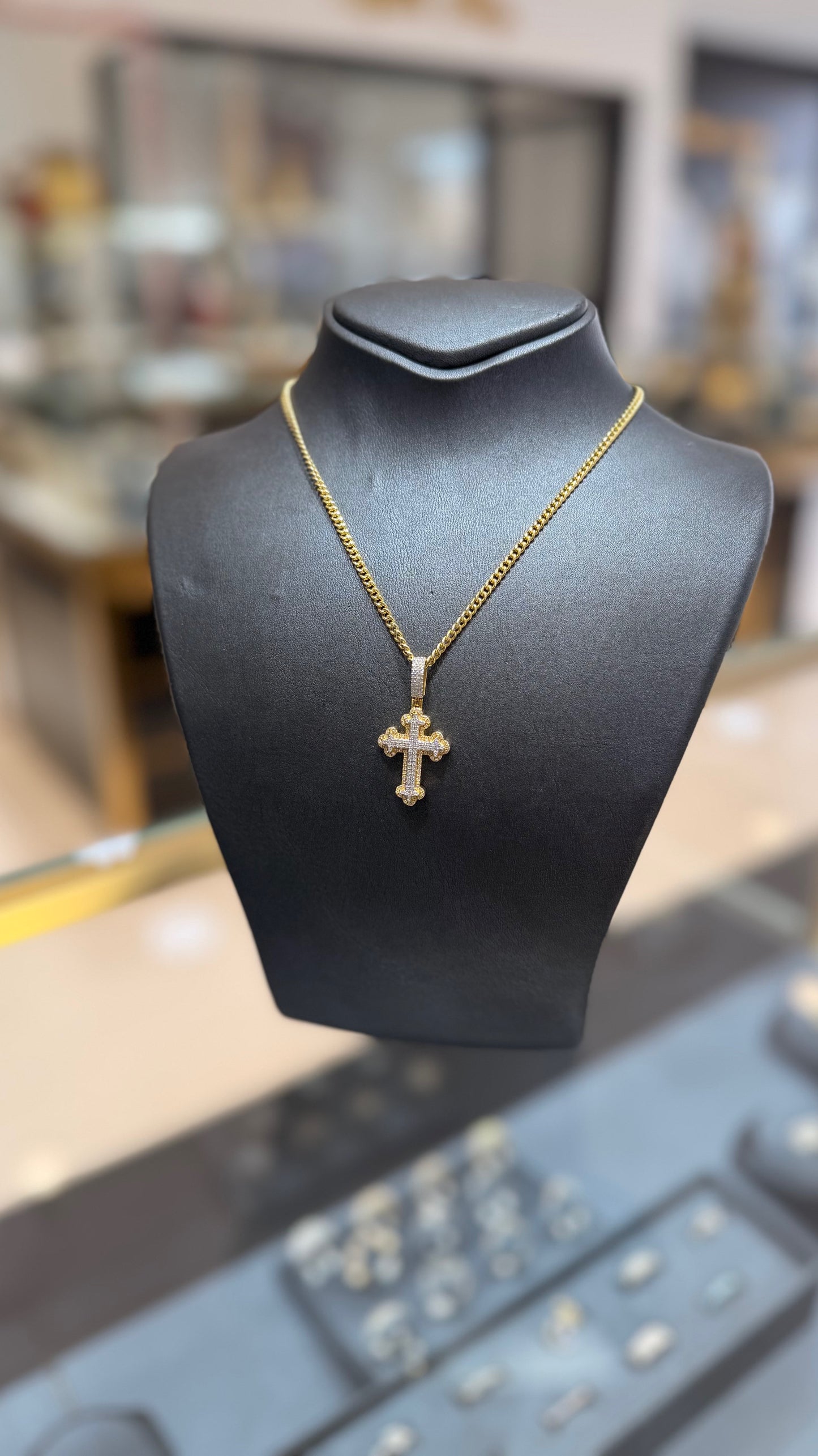 2 Tone Diamond Cross Pendant