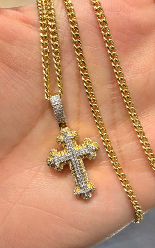 2 Tone Diamond Cross Pendant