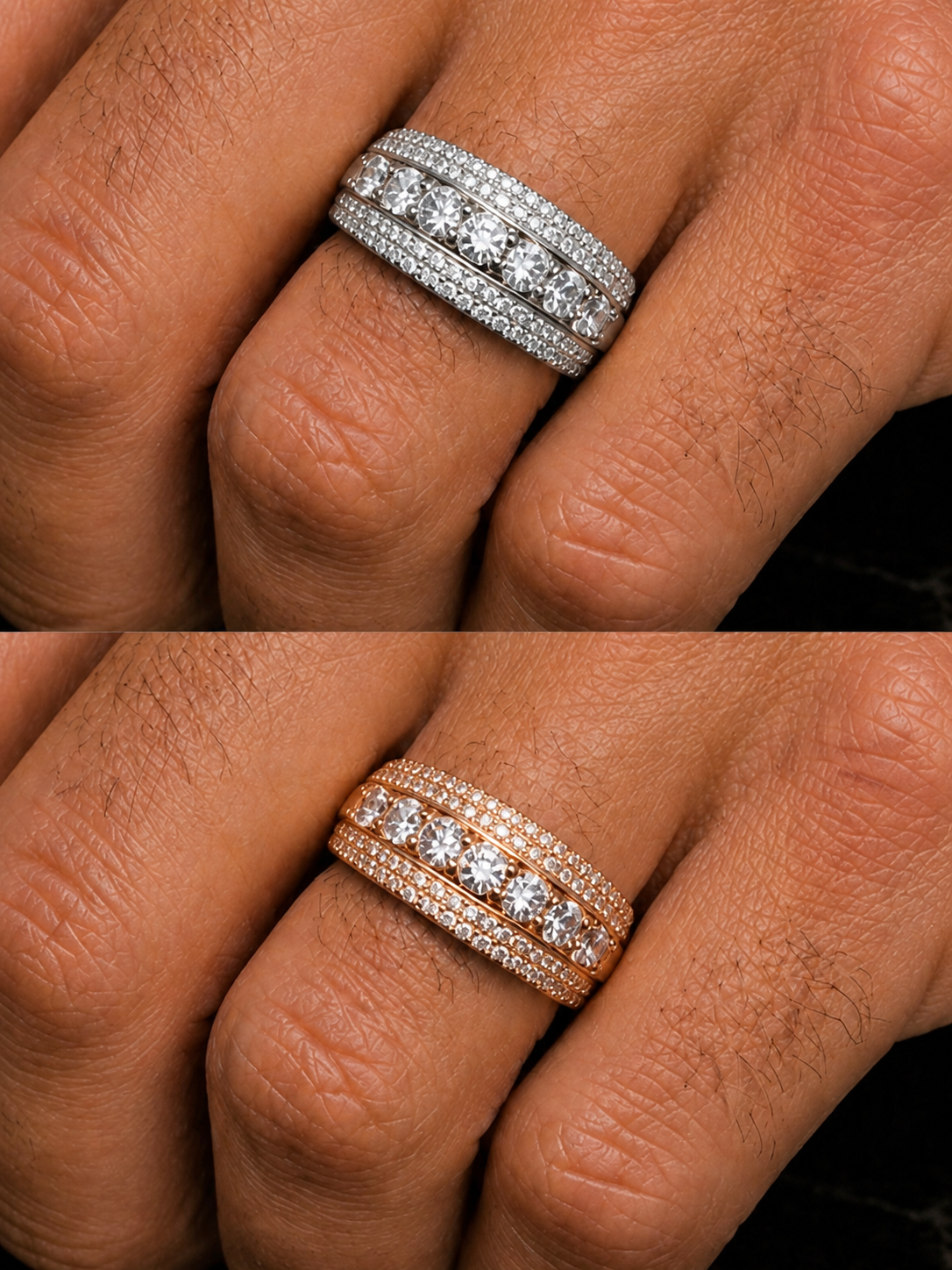 Men's Custom Tapered Multi Row Diamond Ring