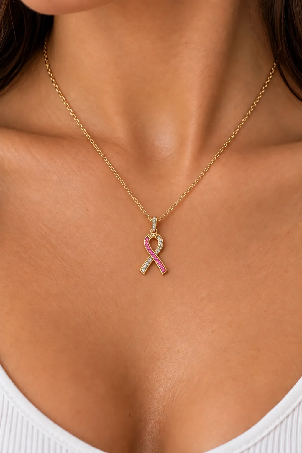 Breast Cancer Awareness Love Ribbon Pendant