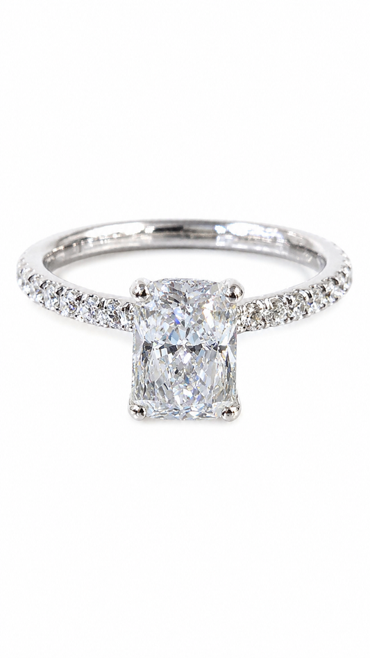 Radiant Diamond Engagement Ring with Hidden Halo
