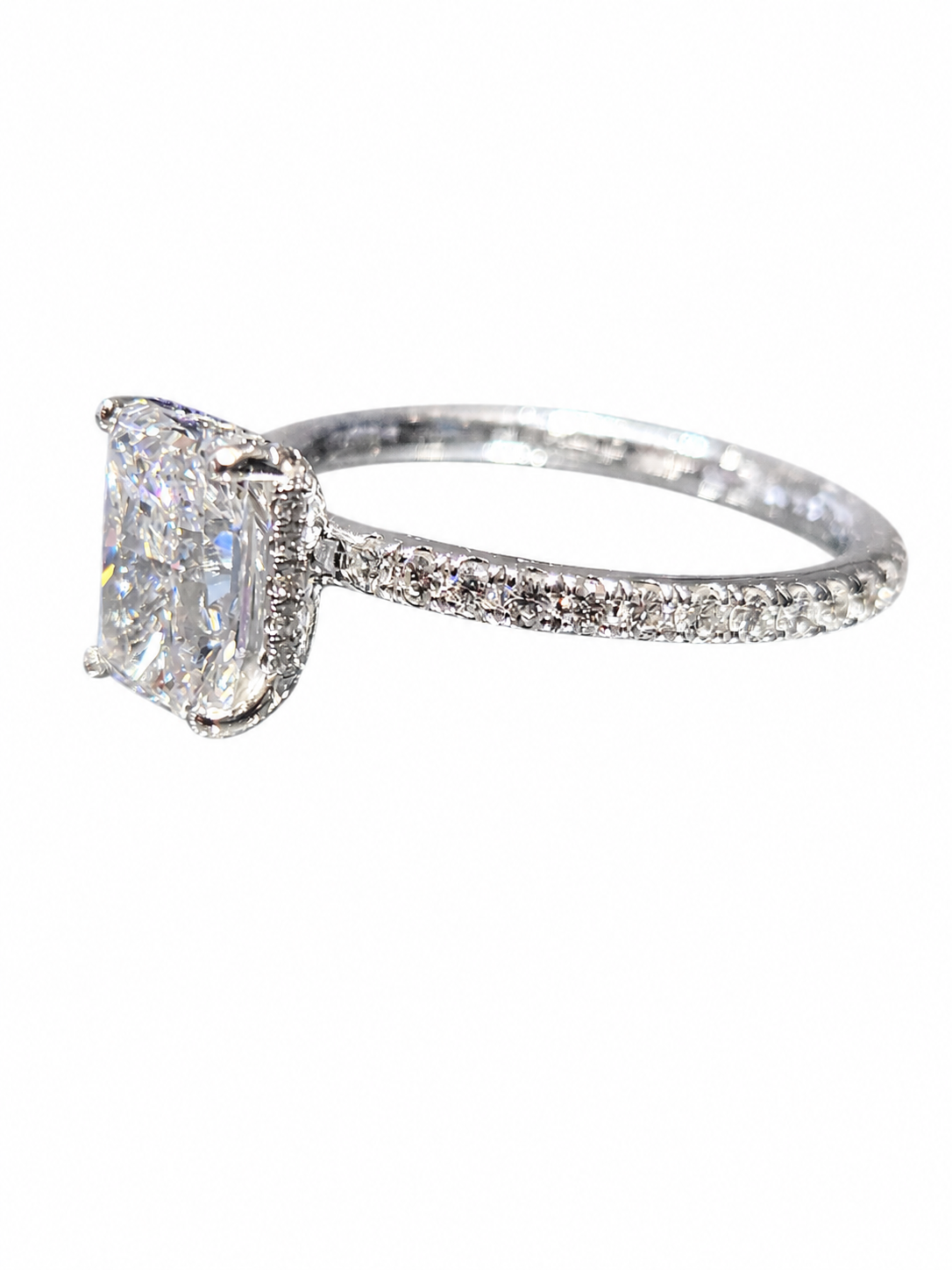 Radiant Diamond Engagement Ring with Hidden Halo