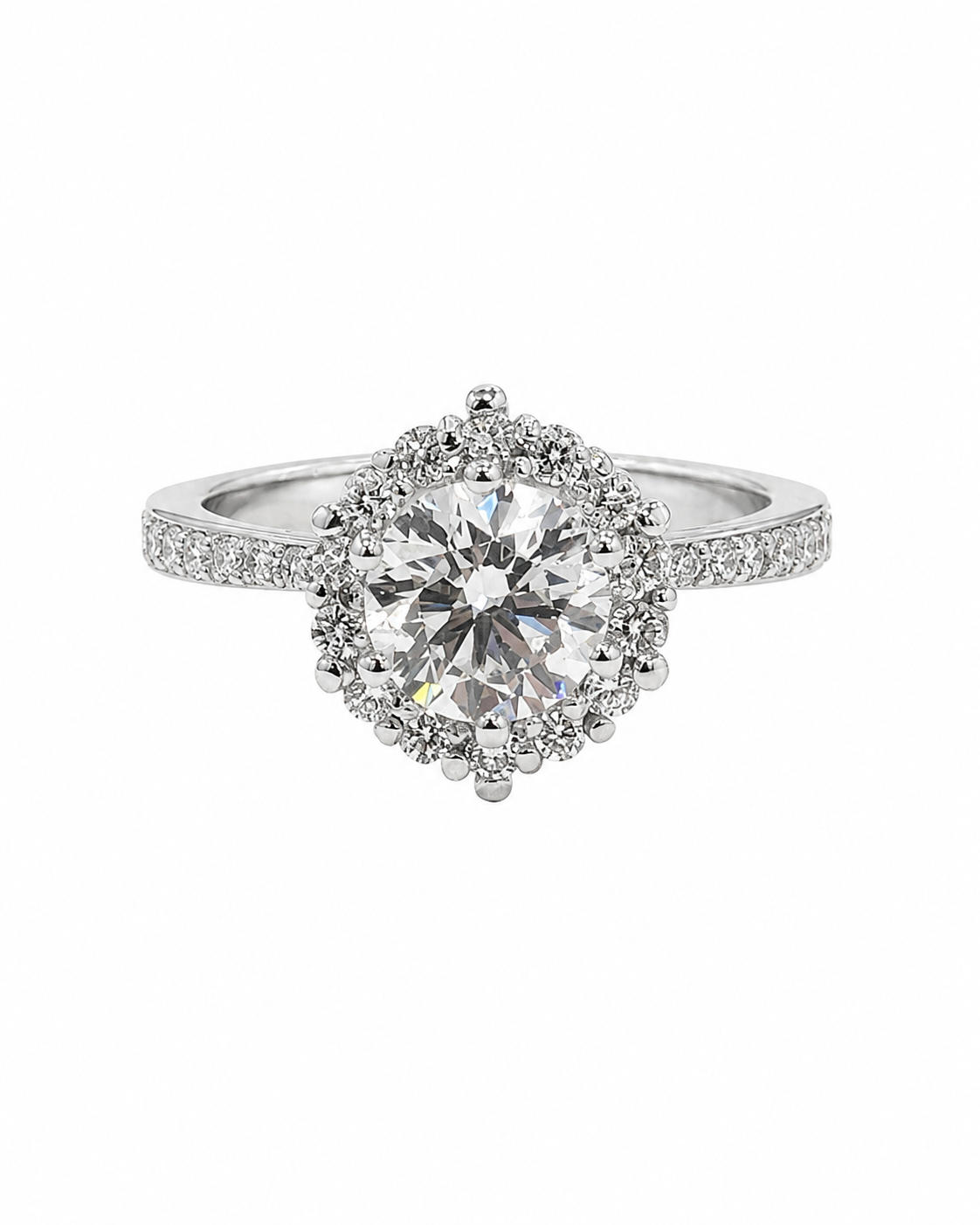 Lab Round Platinum Halo Engagement Ring