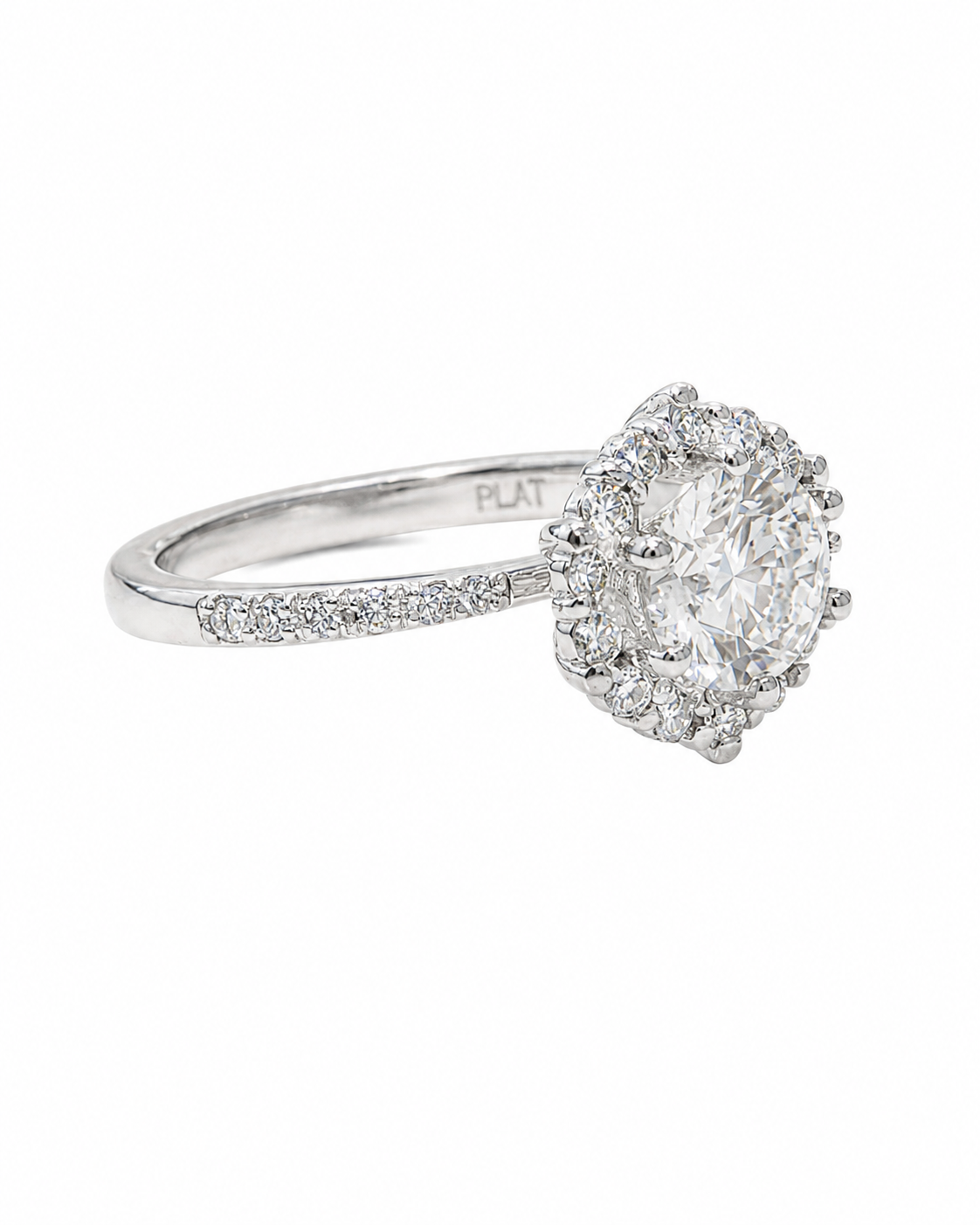 Lab Round Platinum Halo Engagement Ring