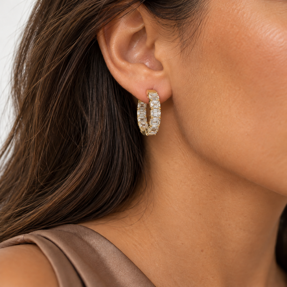 Emerald Diamond Hoop Earrings
