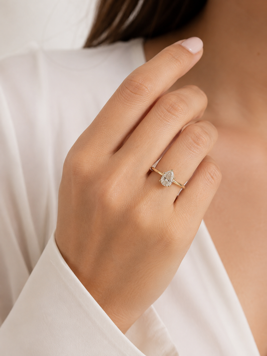 Lab Pear Solitaire Hidden Halo Engagement Ring