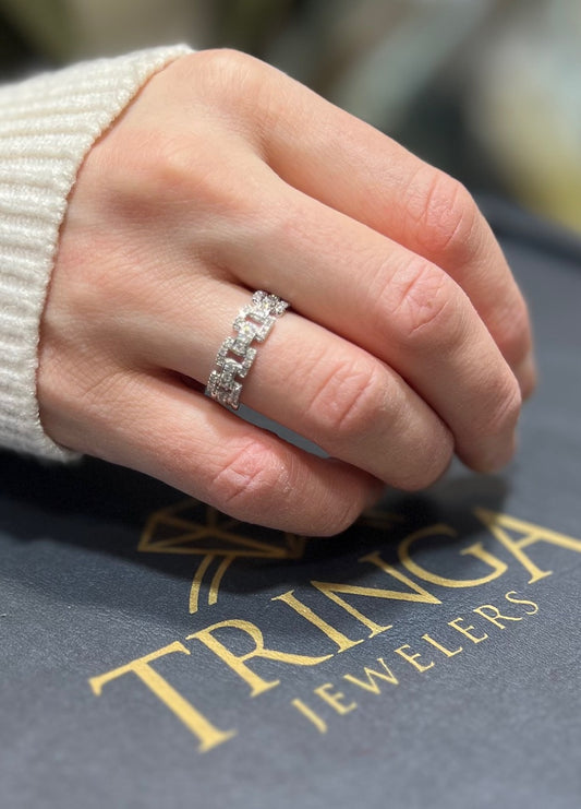 Diamond Link Ring 14k White Gold