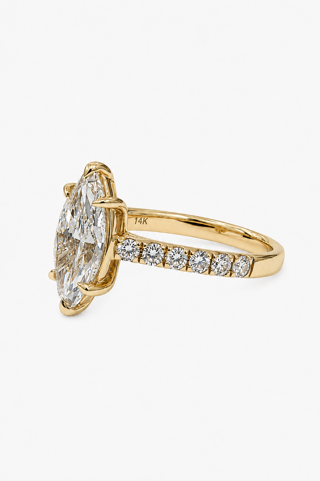 Marquise Cathedral Half Diamond Shank Engagement Ring
