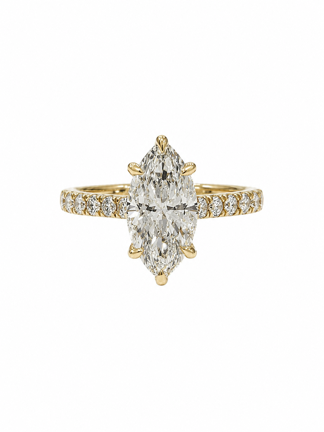 Marquise Cathedral Half Diamond Shank Engagement Ring