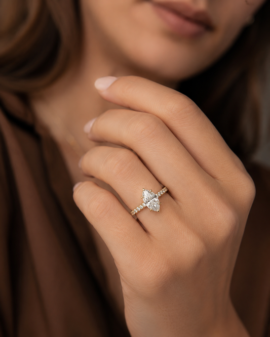 Marquise Cathedral Half Diamond Shank Engagement Ring