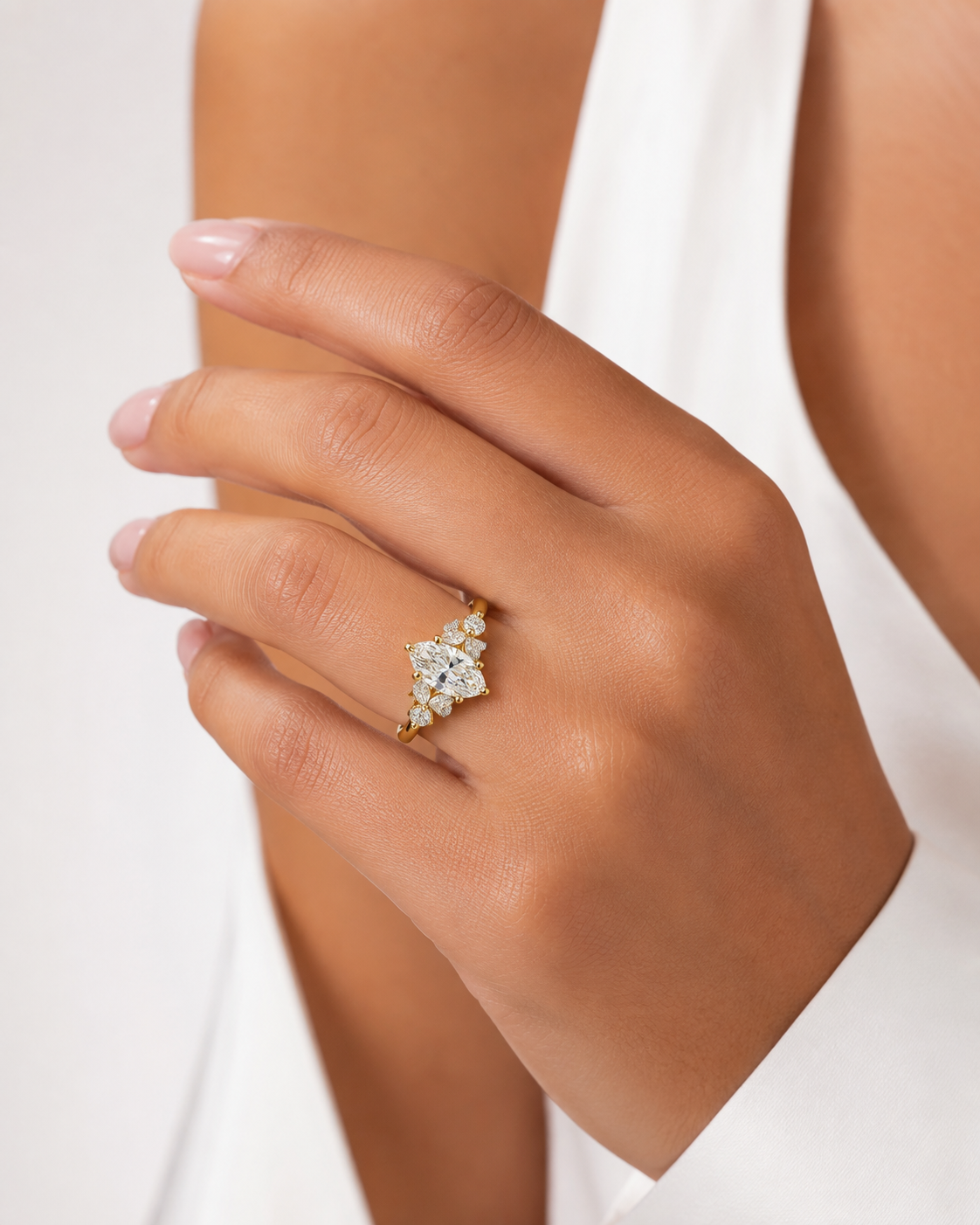 Marquise Split Stone Shank Engagement Ring