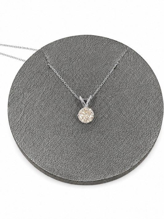 Solitaire 1ct Diamond Pendant in 14k White Gold