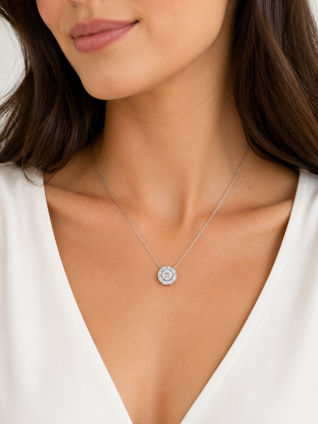 1 Carat Lab Diamond with 14k white gold necklace