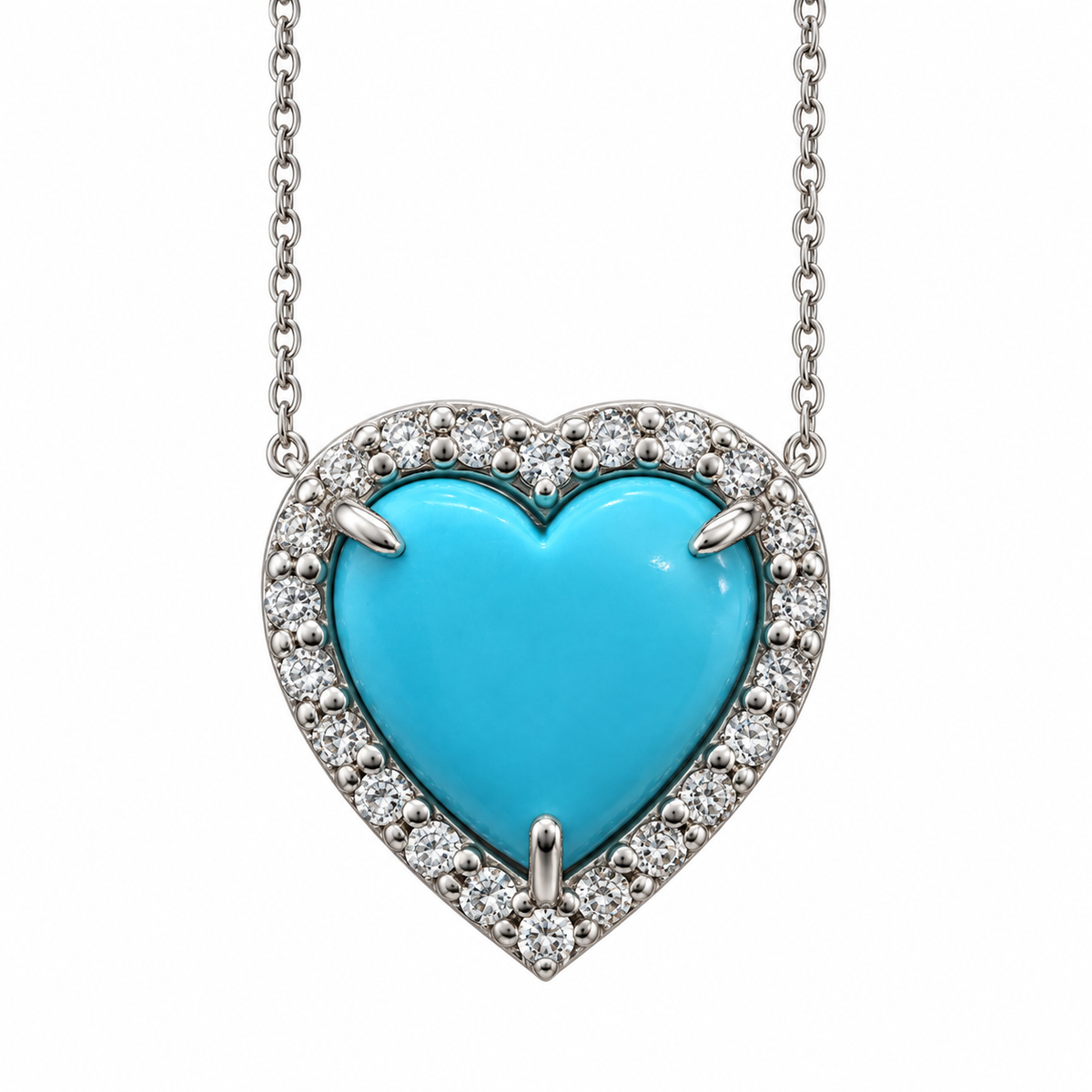 Turquoise & Diamond Heart Necklace