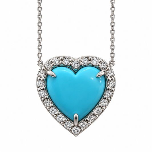 Turquoise & Diamond Heart Necklace