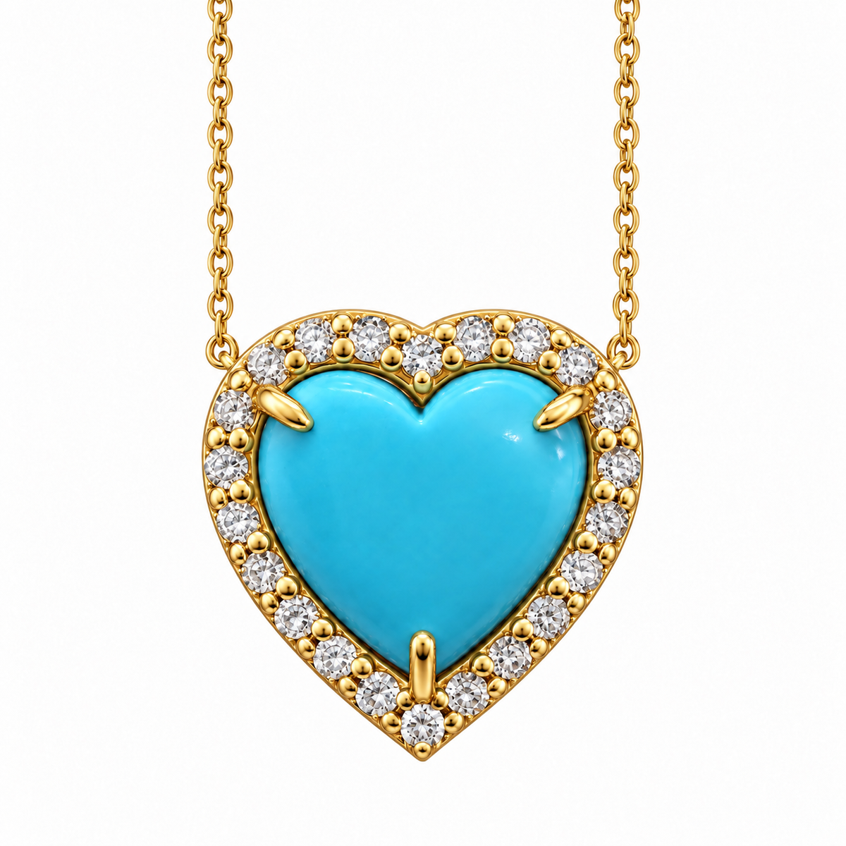 Turquoise & Diamond Heart Necklace