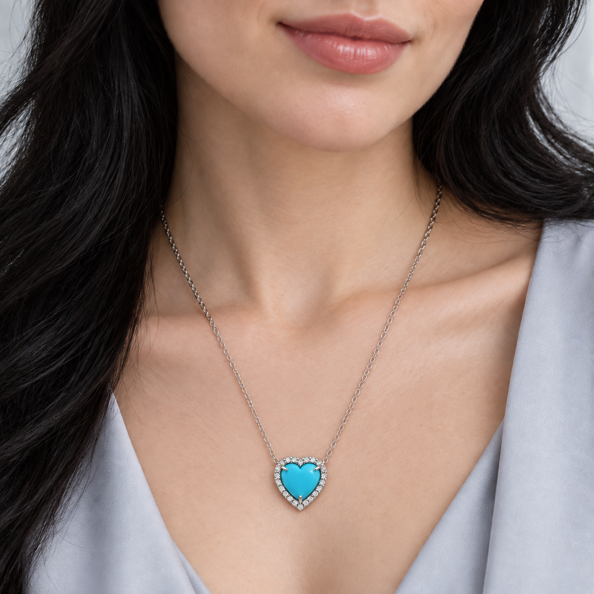 Turquoise & Diamond Heart Necklace