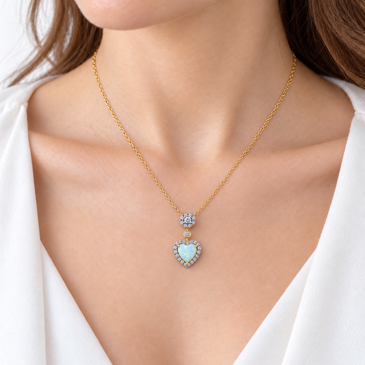 Opal Heart Diamond Necklace