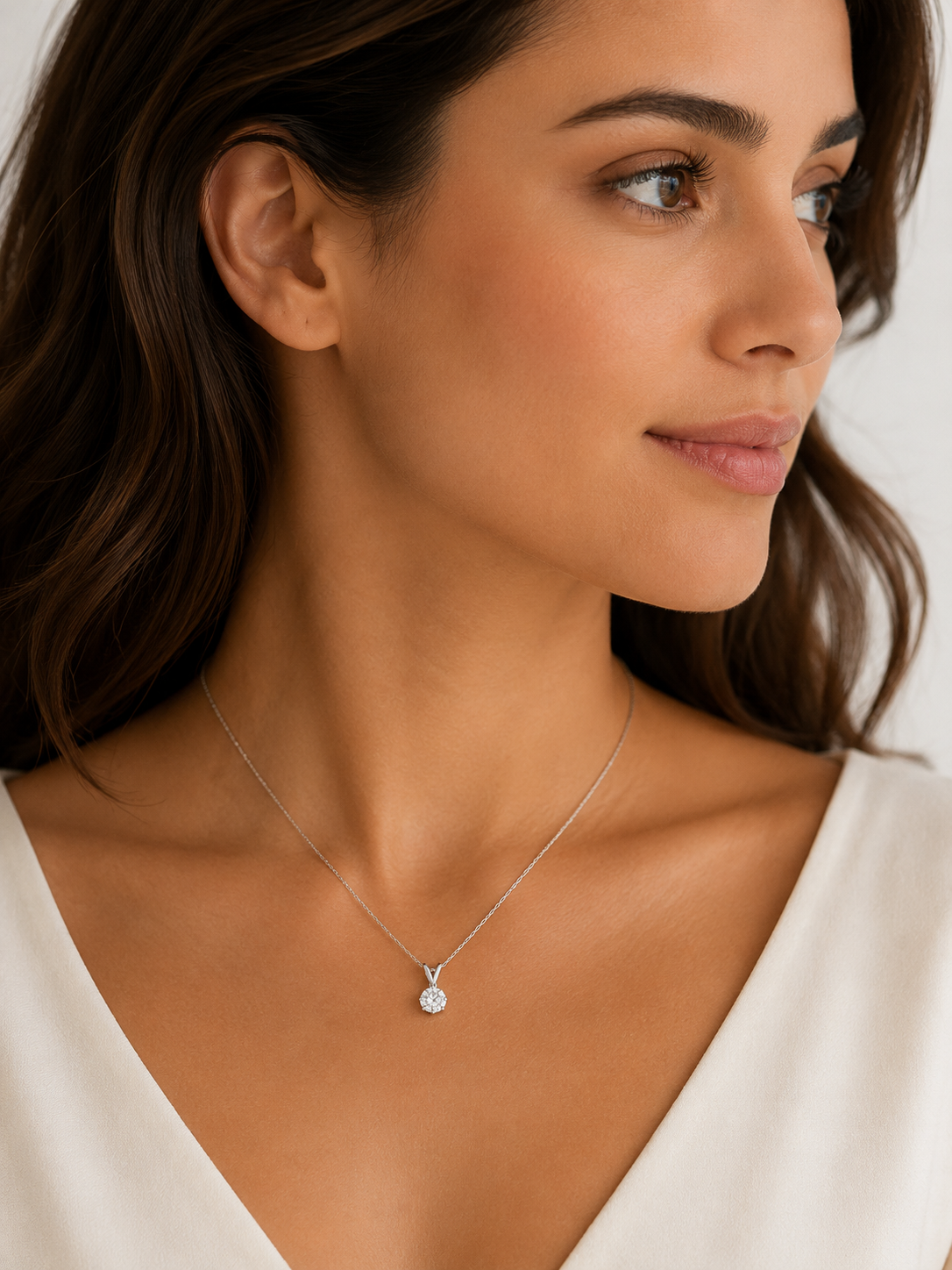 Solitaire 1ct Diamond Pendant in 14k White Gold