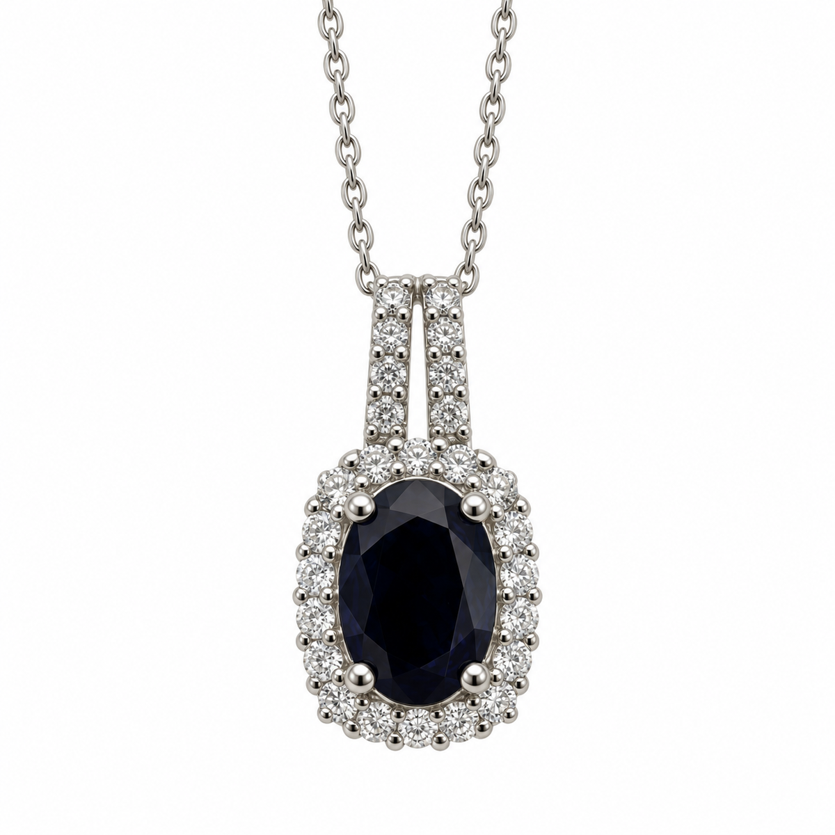 Large Oval Sapphire with Diamond Halo Pendant