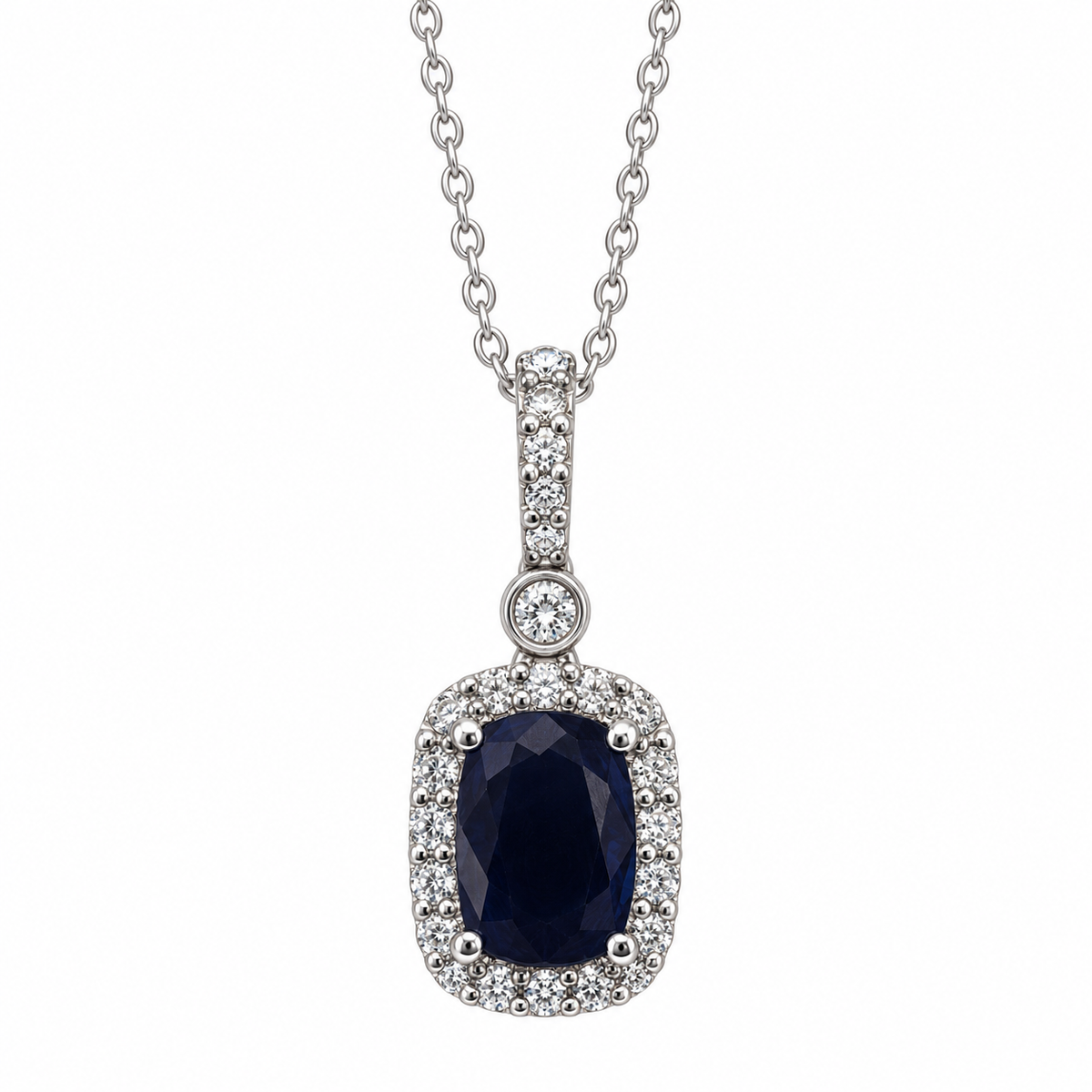 Elongated Cushion Sapphire Pendant with Chain