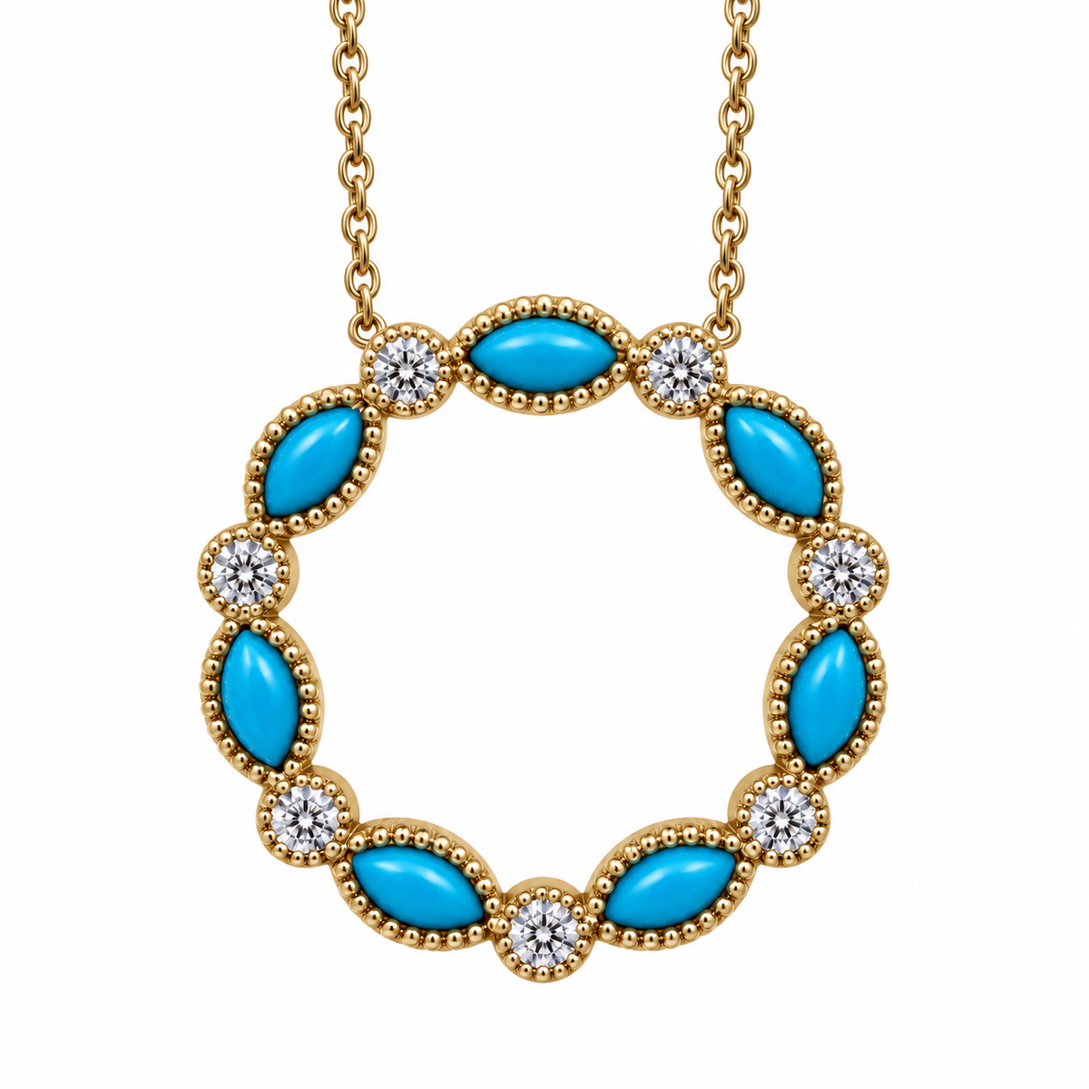 Turquoise & Diamond Open Circle Halo Necklace