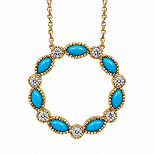 Turquoise & Diamond Open Circle Halo Necklace