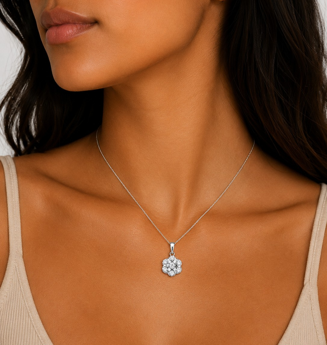 1ct Diamond Flower pendant in 14k white gold